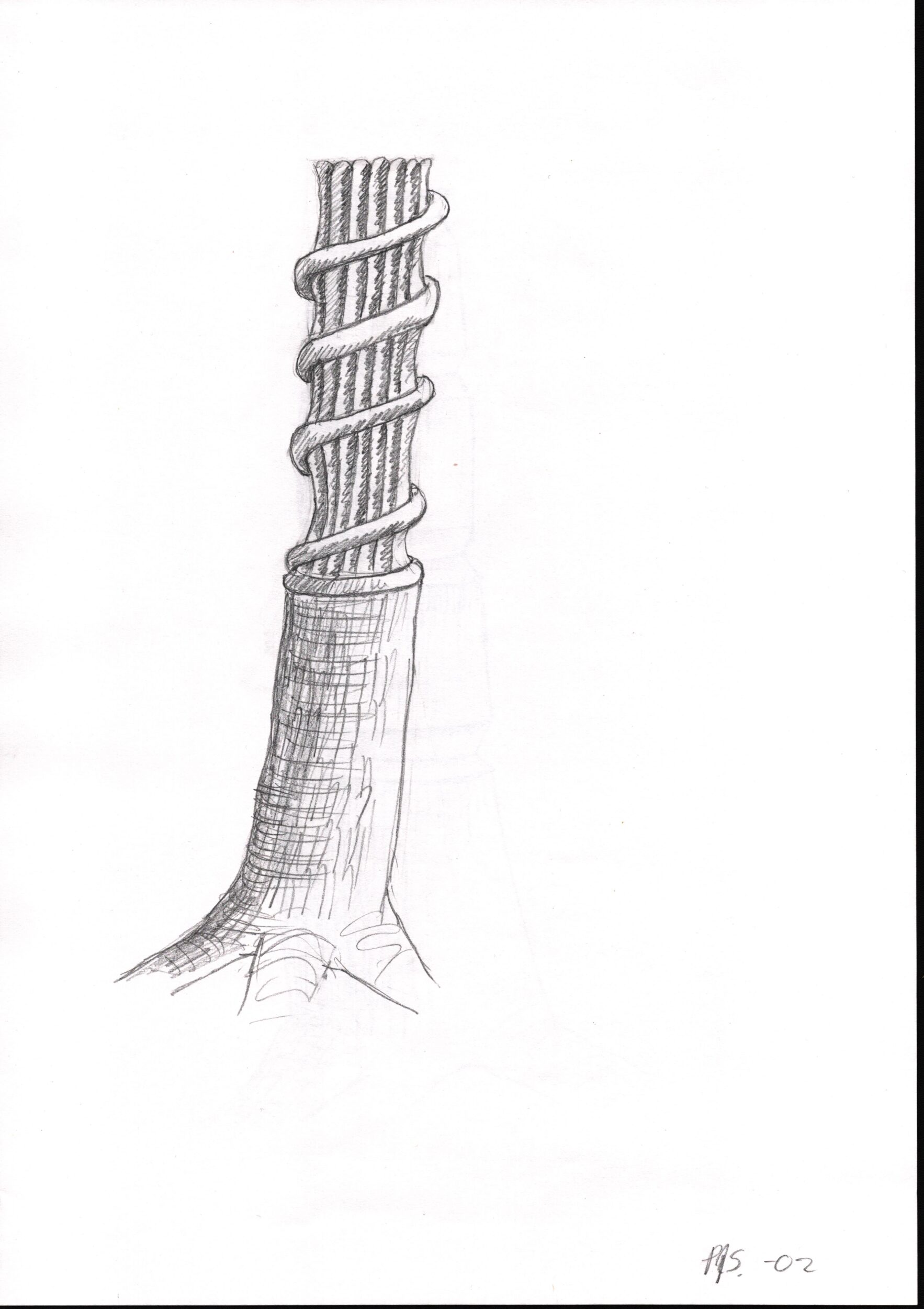 Skitse til træstub-skulptur Nr. 9 (2002). Fra projekt sammen med billedhuggeren Steen Krarup Jensen.